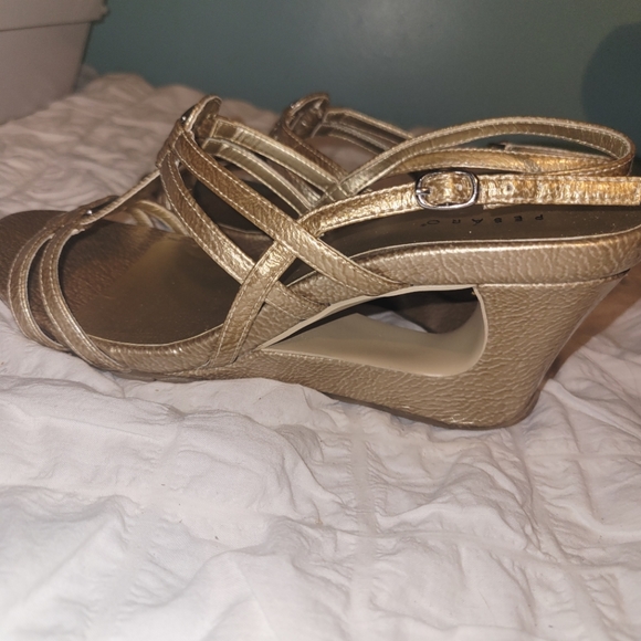 Pesaro Gold Strappy Wedge Heels 9 - Picture 9 of 10